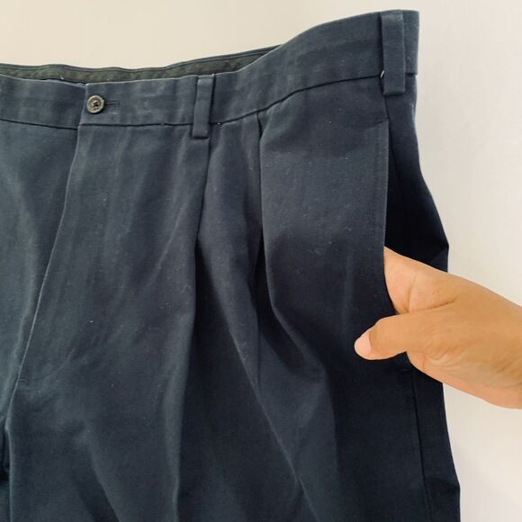 Brooks Brothers Pants Men 42x32 Advantage Chino Thompson Navy Blue Pleated Work - Picture 5 of 12